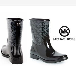 MICHAEL KORS🖤black and grey MK monogram short rubber rain winter proof boots